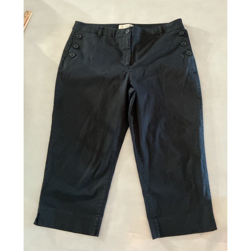 Talbots Pants Womens 12P Black Signature Crop Capri Flat Front Cotton Blend